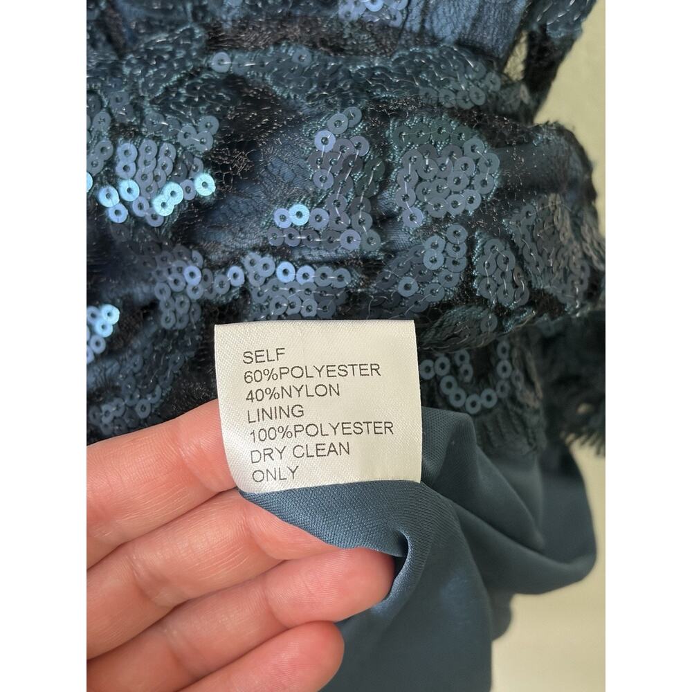 Tadashi Shoji Paillette Blue Embroidered Lace Sequin Sheath Dress Size 8 Regal - Picture 6 of 8